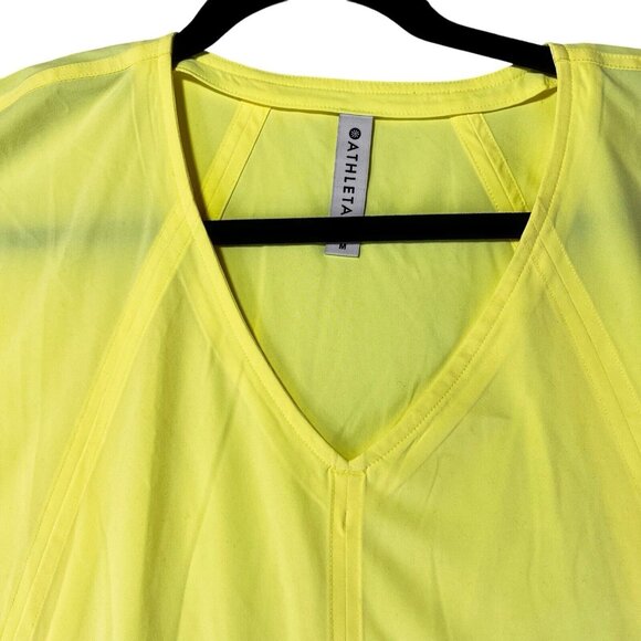 Athleta Boulevard V Neck Tee Neon Yellow MED Shirt NWT Stretchy Featherweight - Picture 3 of 8